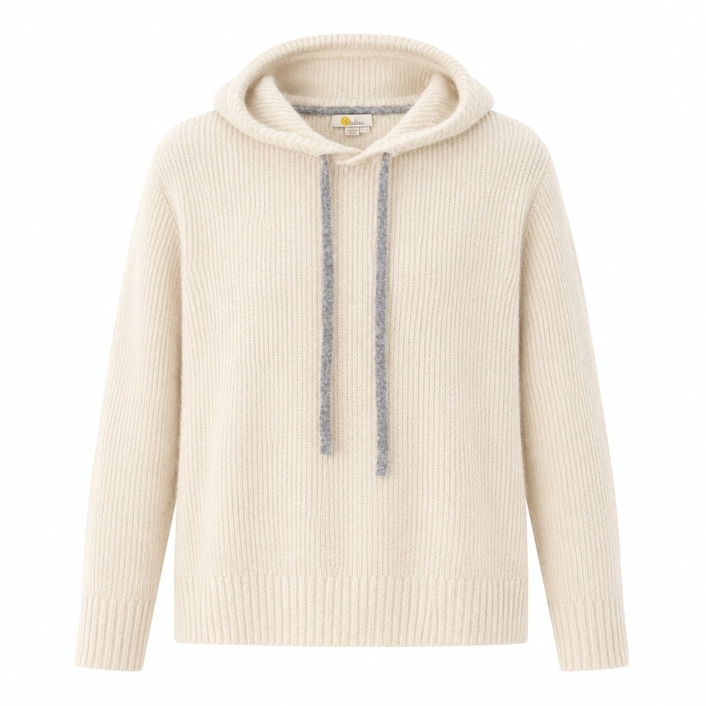 Boden Hoodie Pullover Alpaca Wool Blend Size 12 Cream Ribbed Knit Sweater
